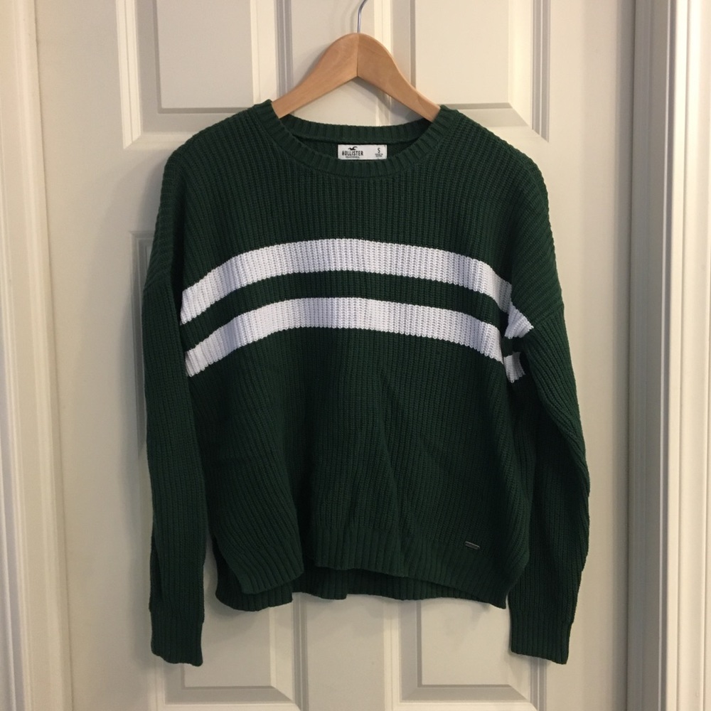 hollister green stripe crewneck sweater